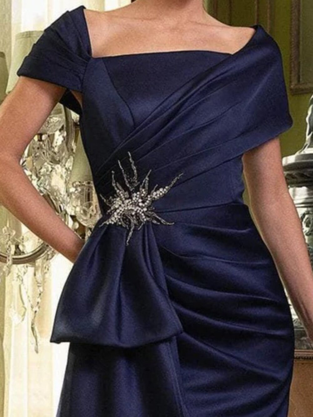 NWT Terani Couture 242M3338 Matte Satin Mother of the Bride Dress Navy Size 10 - Picture 2 of 7